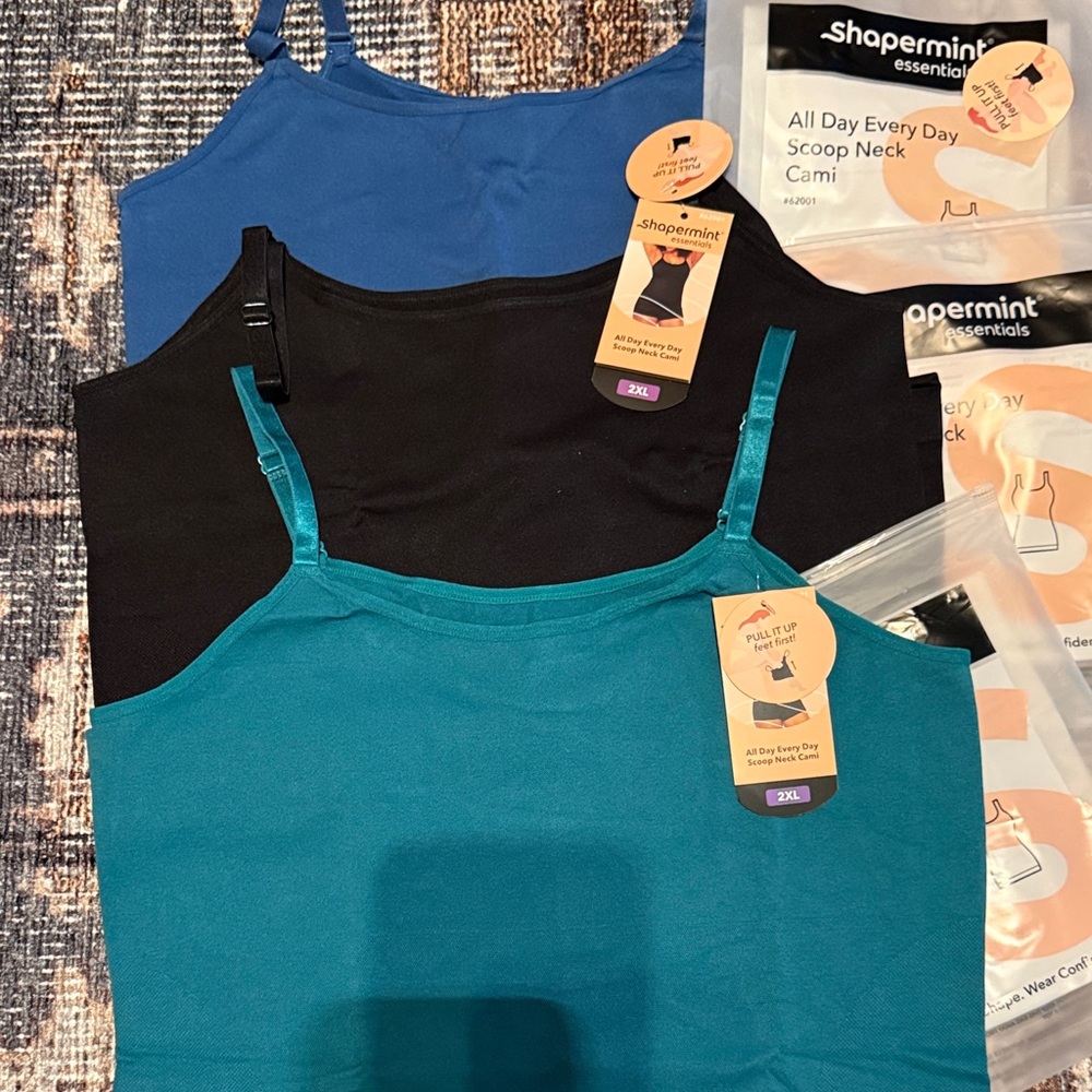 Shapermint Scoop Neck Cami Trio in Teal, Black, and Royal Blue